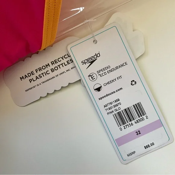 New Speedo Splice Tie-Back 970 One Piece Swimsuit Size 32 New With Tags Pink - Picture 10 of 13